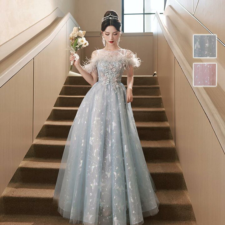 楽天市場】カラードレス ロングドレス ブルー ピンク Aラインドレス  