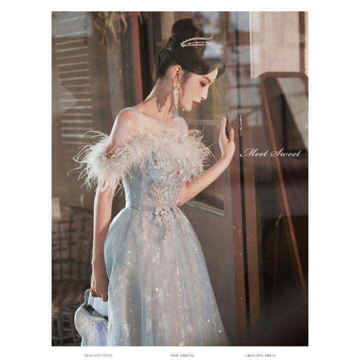 ピンクチュールフェザードレス ウエディングドレス カラードレス 演奏  