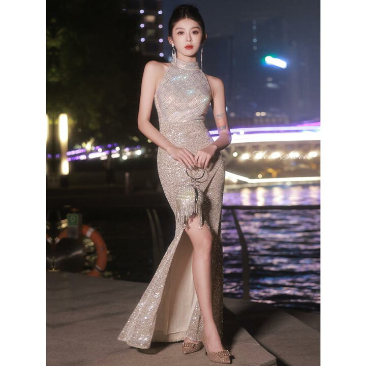 楽天市場】カラードレス ロングドレス マーメイドドレス シャンパン  