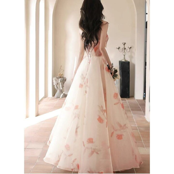 楽天市場】カラードレス 花柄 ビスチェ ロングドレス Aラインドレス  