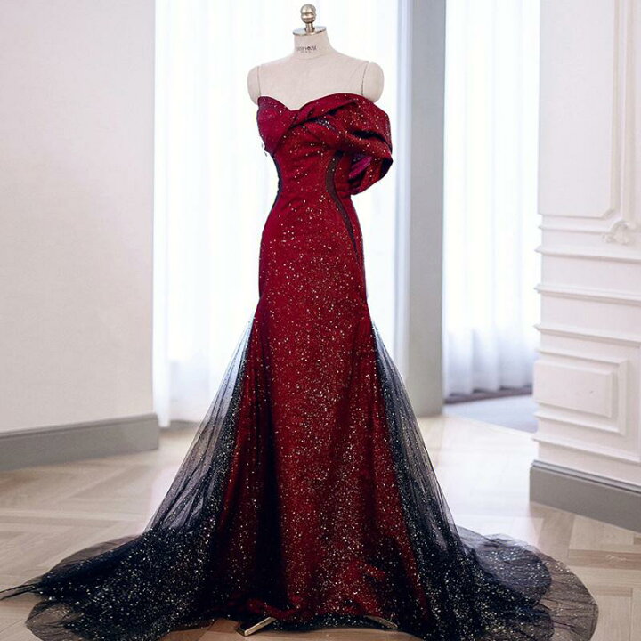 マーメイドドレス レッド ロングドレス 演奏会 カラードレス 披露宴  
