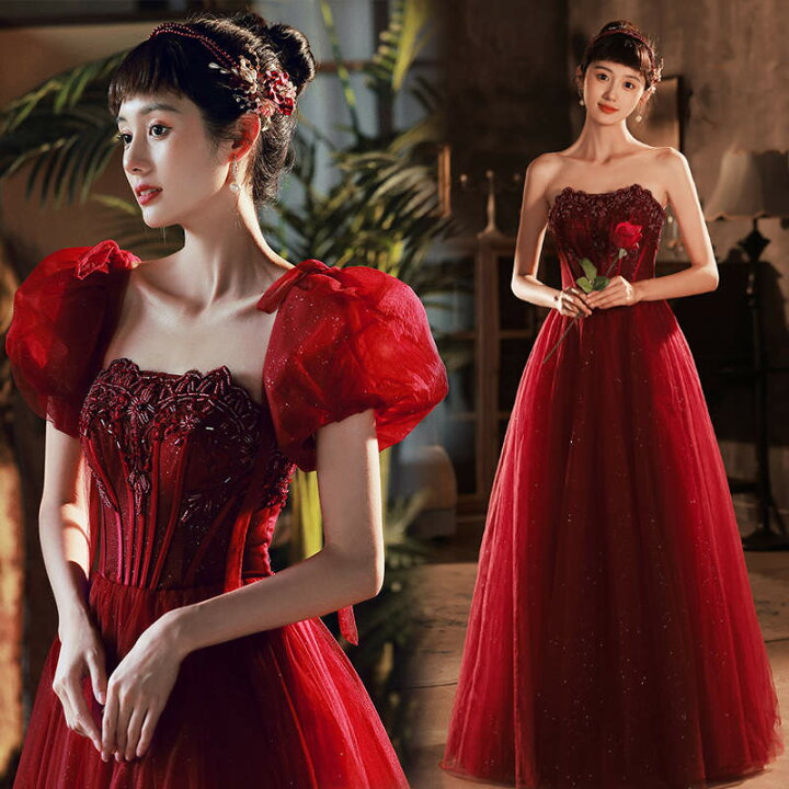 楽天市場】カラードレス 2way 付け袖 ウェディングドレス パフスリーブ  