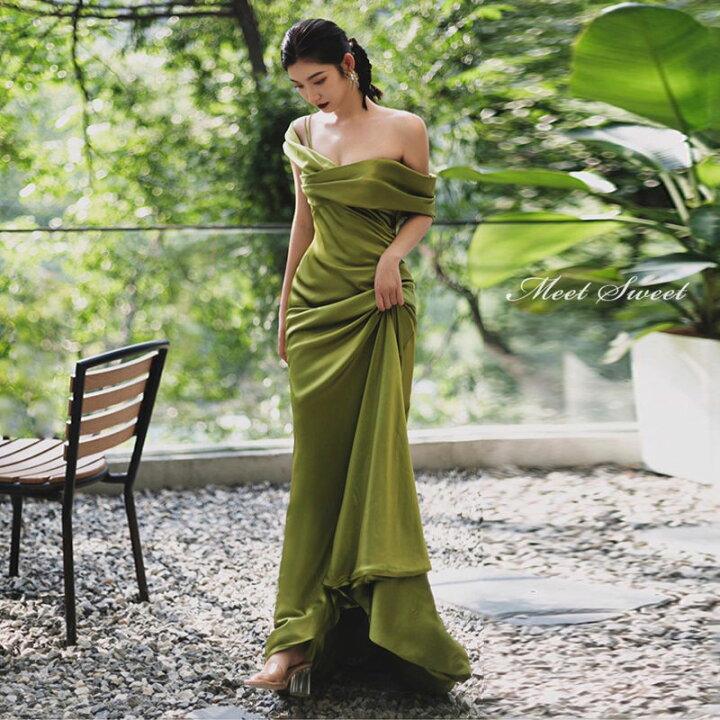 楽天市場】カラードレス ウェディングドレス グリーン ソフト  