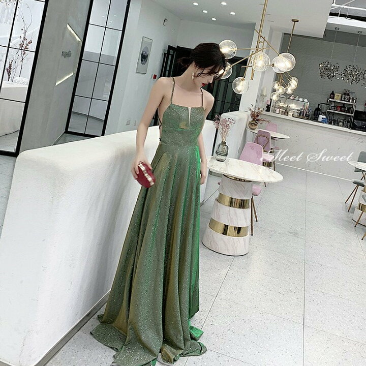 楽天市場】カラードレス カクテルドレス グリーン キャミソール クロス  