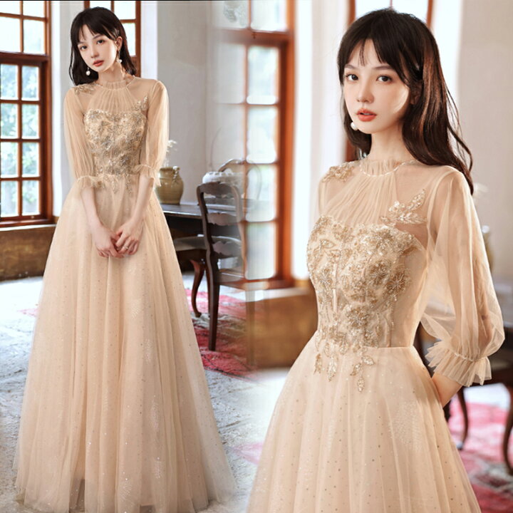 パーティードレス ブラック ベアトップ パフスリーブ 編み上げ 披露宴  