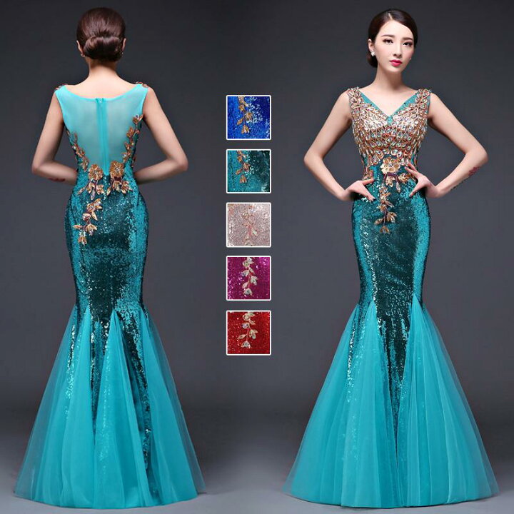 9色 カラードレス ファスナー ロングドレス ビスチェ 結婚式 二次会  