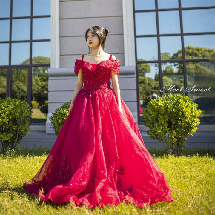 楽天市場】カラードレス 編み上げ ワインレッド 赤 ステージドレス  