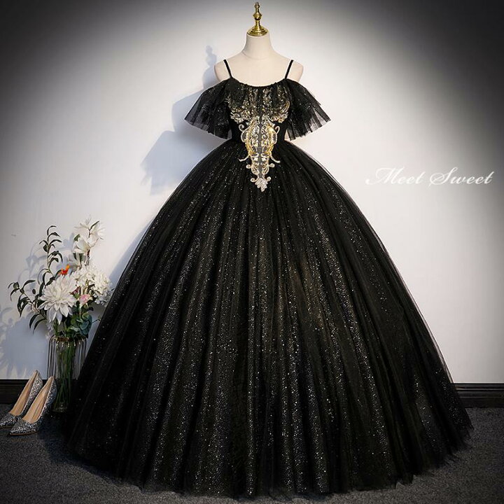 楽天市場】カラードレス 編み上げ ブラック 刺繍 黒 ステージドレス 