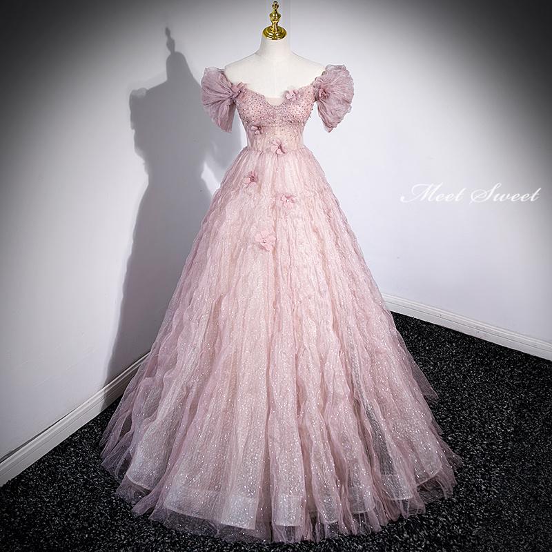 楽天市場】カラードレス 編み上げ ピンク フラワー ステージドレス