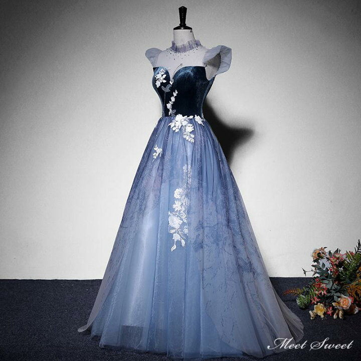 楽天市場】カラードレス ファスナー ブルー ネイビー ロングドレス  