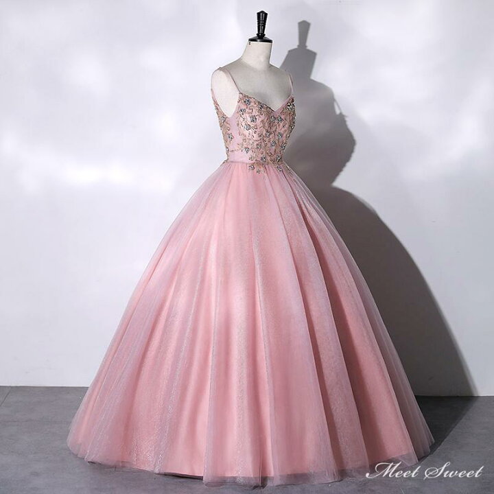 楽天市場】カラードレス 編み上げ ピンク ノースリーブ ロングドレス  