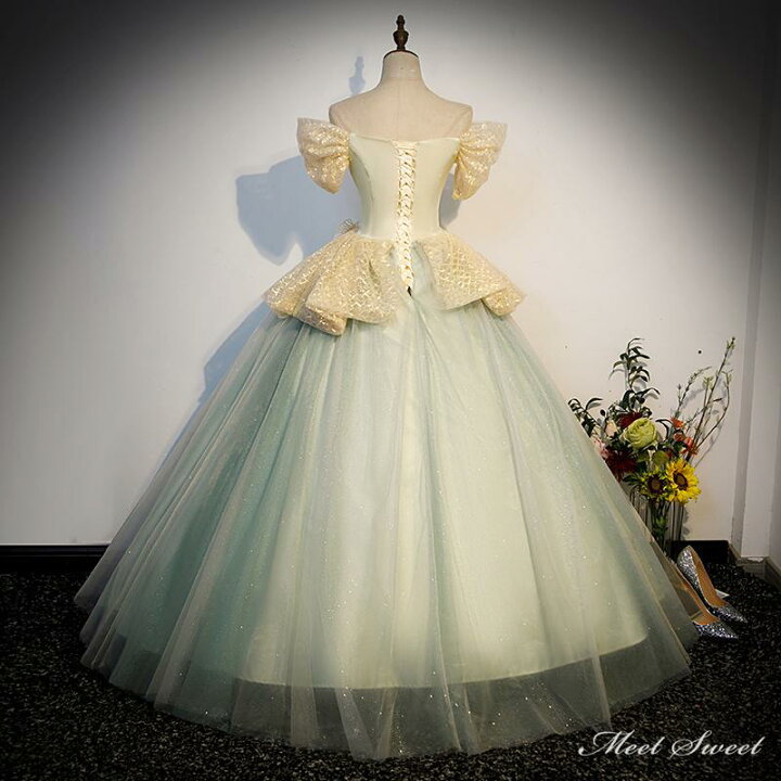 楽天市場】カラードレス グリーン オフショルダー ロングドレス 結婚式 