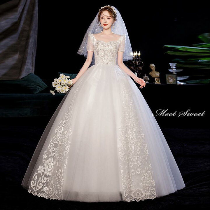 楽天市場】ウェディングドレス ウエディングドレス 半袖 編み上げ  