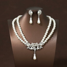 即納 ウェディングネックレス イヤリング ピアス セット パール 結婚式アクセサリー 挙式 二次会 発表会 演奏会 パーティー 花嫁小物 披露宴 ウエディングネックレス ブライダル ラインストーン 前撮り お呼ばれ 成人式 卒業式 誕生日 パーティーネックレス シルバー