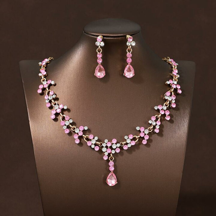 楽天市場】ウェディングネックレス ピアス セット ピンク 結婚式 