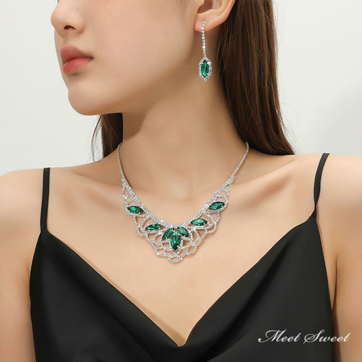 楽天市場】ウェディングネックレス ピアス セット グリーン 緑 結婚式 