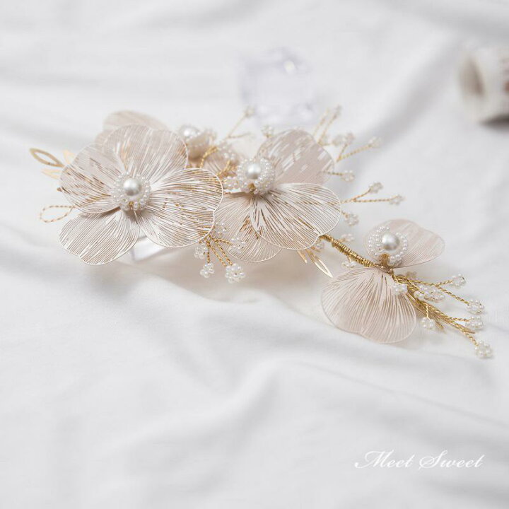 楽天市場】ウェディングヘッドドレス ビジュー 金属花 立体フラワー 花 