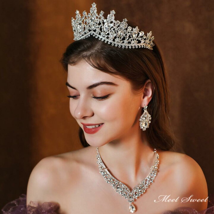 楽天市場】3点セット ウェディングヘッドドレス ティアラ ピアス  