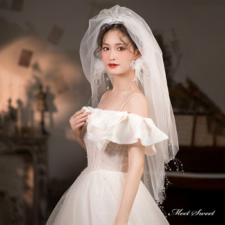 楽天市場】ウエディングベール 2点セット ビーズカチューシャ  