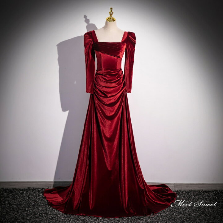 楽天市場】カラードレス ロングドレス パーティードレス ワインレッド  