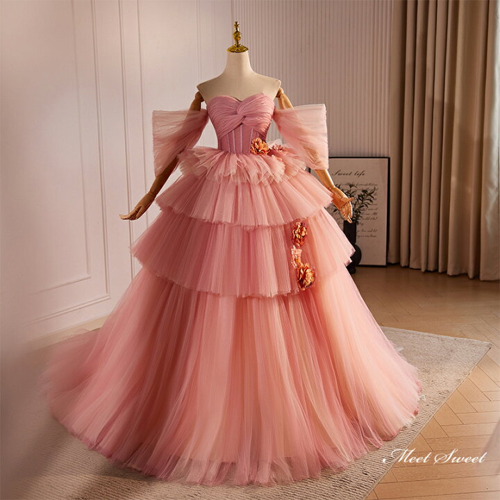 楽天市場】カラードレス プリンセスドレス ピンク チュール パーティー  