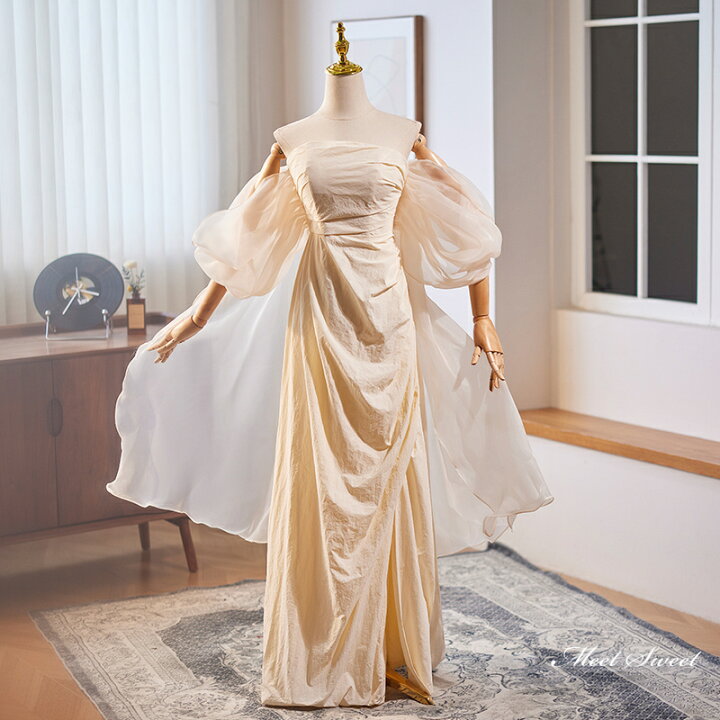 楽天市場】カラードレス ロングドレス スレンダードレス クリーム  