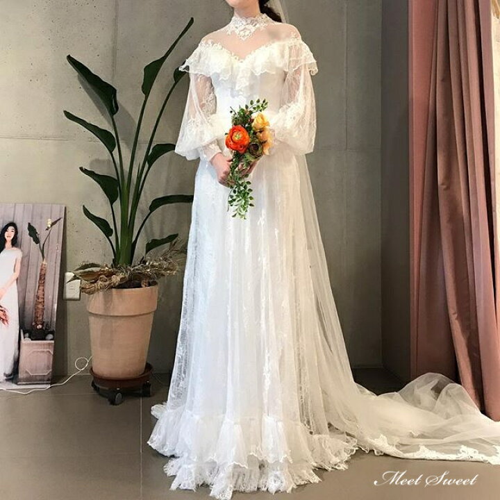 楽天市場】ウェディングドレス ロングドレス スレンダードレス レース 
