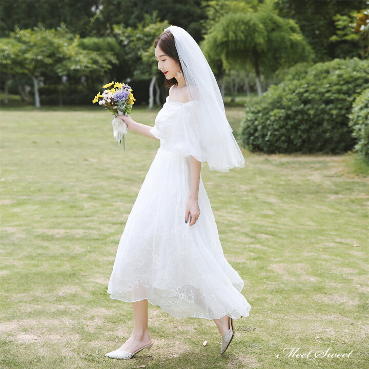 楽天市場】ウェディングドレス ミモレドレス オフショルダー チュール  