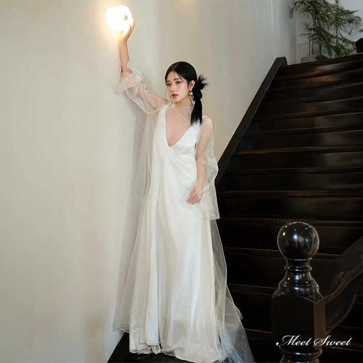 楽天市場】ウェディングドレス 2点セット Vネック ロングドレス  