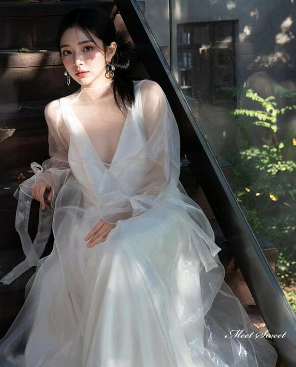 楽天市場】ウェディングドレス 2点セット Vネック ロングドレス  