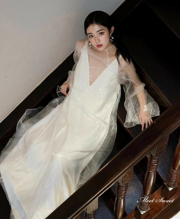 楽天市場】ウェディングドレス 2点セット Vネック ロングドレス  