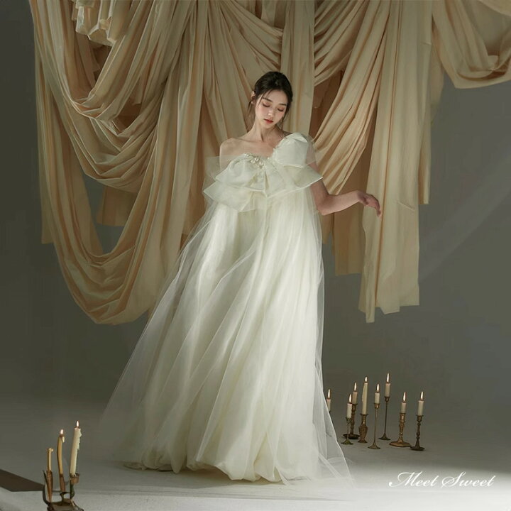 楽天市場】ウェディングドレス ロングドレス スレンダーライン ベア  