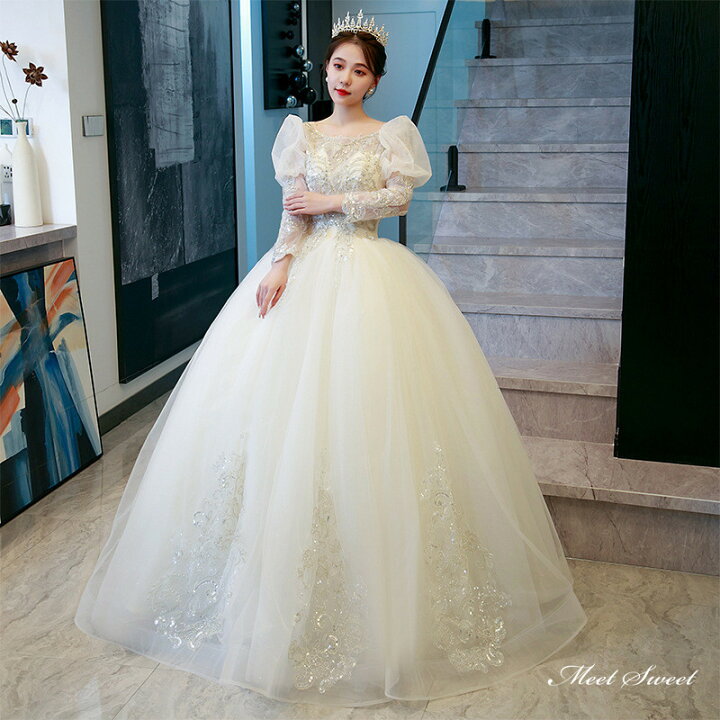 楽天市場】ウェディングドレス ロングドレス プリンセスラインドレス  