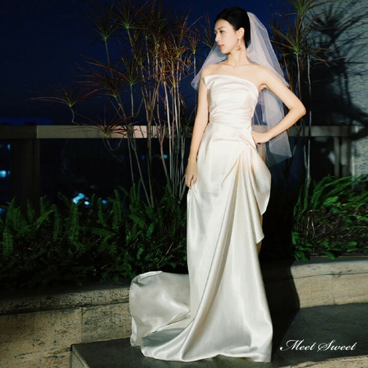 楽天市場】ウェディングドレス ロングドレス スレンダーライン ベア  