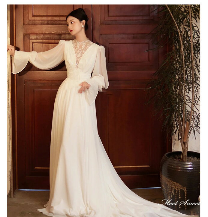 楽天市場】ウェディングドレス ロングドレス スレンダーライン 長袖  