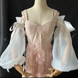 ドレスアレンジ 取り外し袖 付け袖 アームドレス アームカバー アームアクセサリー 二の腕カバー オーガンジー リボンウェディングドレスアレンジ ウエディングドレスアレンジ 花嫁 結婚