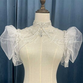 ドレスアレンジ ウェディングボレロ パーティーボレロ 半袖 パフスリーブ 羽織 二の腕カバー ビーズ 華やか ウェディングドレスアレンジ ウエディングドレスアレンジ 花嫁 結婚式 ブライダル 二次会 披露宴 お色直し 前撮り 後撮り 挙式 ゴージャス オフホワイト