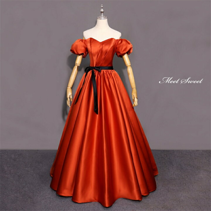 楽天市場】カラードレス Aラインドレス ロングドレス テラコッタ 袖  