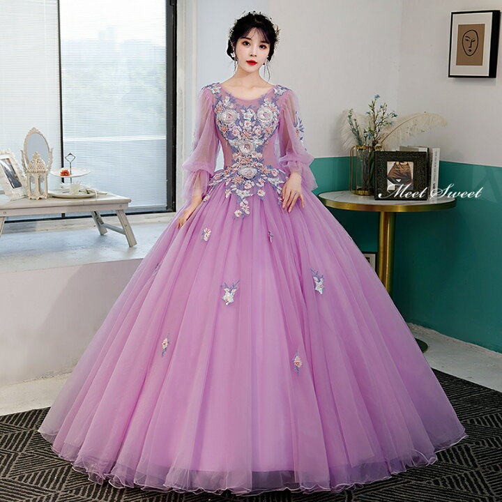 楽天市場】カラードレス プリンセスライン ロングドレス パープル 紫  