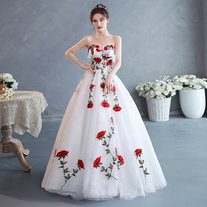 楽天市場】カラードレス Aラインドレス ロングドレス ホワイト ベア  