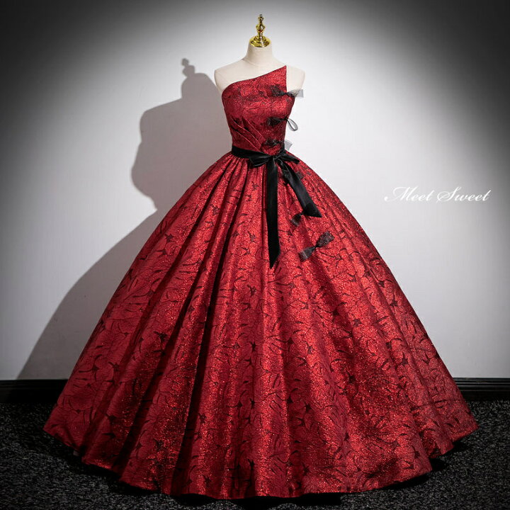 楽天市場】カラードレス プリンセスライン ロングドレス レッド ベア 