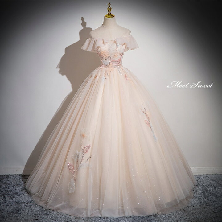 楽天市場】カラードレス プリンセスライン ロングドレス シャンパン  