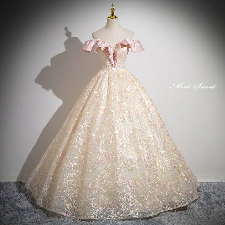 楽天市場】カラードレス プリンセスライン ロングドレス シャンパン  