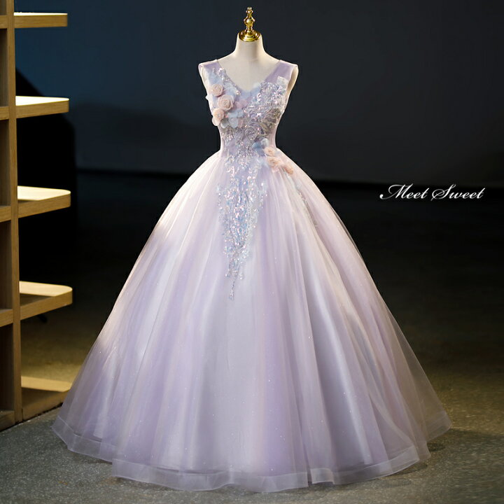 楽天市場】カラードレス プリンセスライン パープル 紫 袖なし ビーズ  