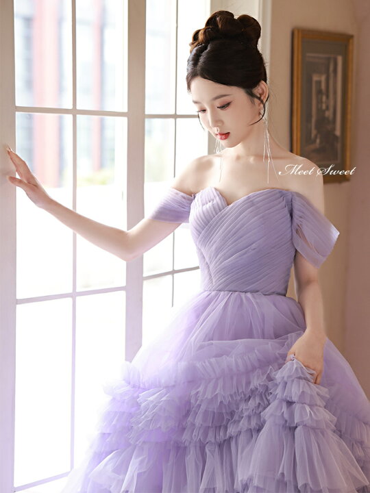 楽天市場】カラードレス プリンセスライン パープル フリル 紫 オフ  