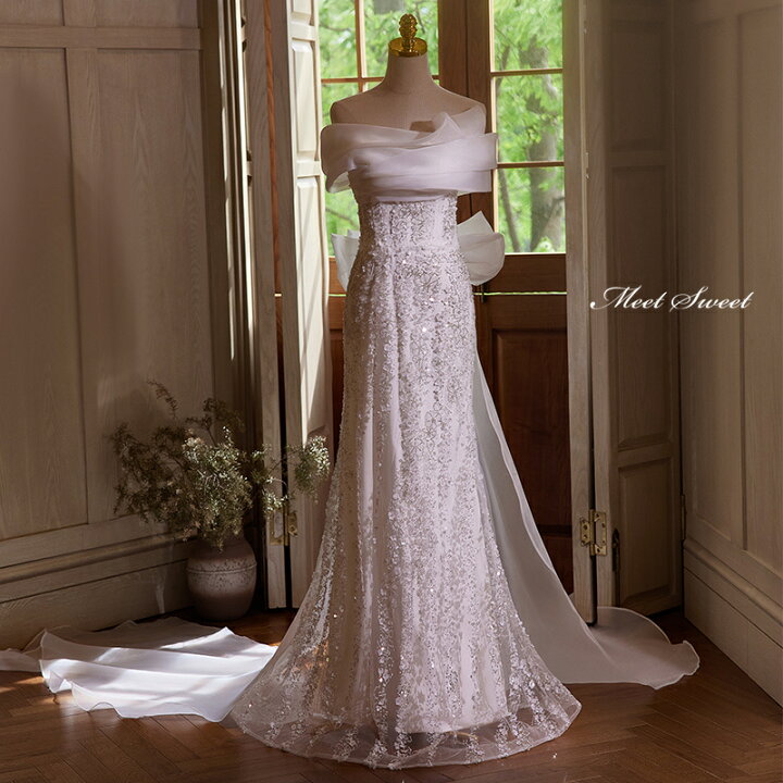 楽天市場】カラードレス スレンダーライン ホワイト オフショルダー  