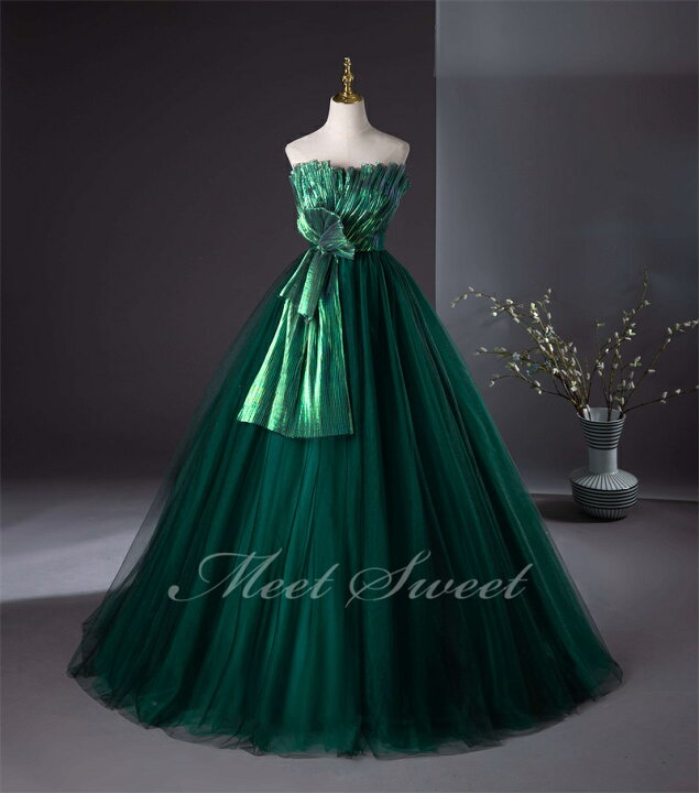 楽天市場】カラードレス Aラインドレス グリーン ベアトップ 緑  