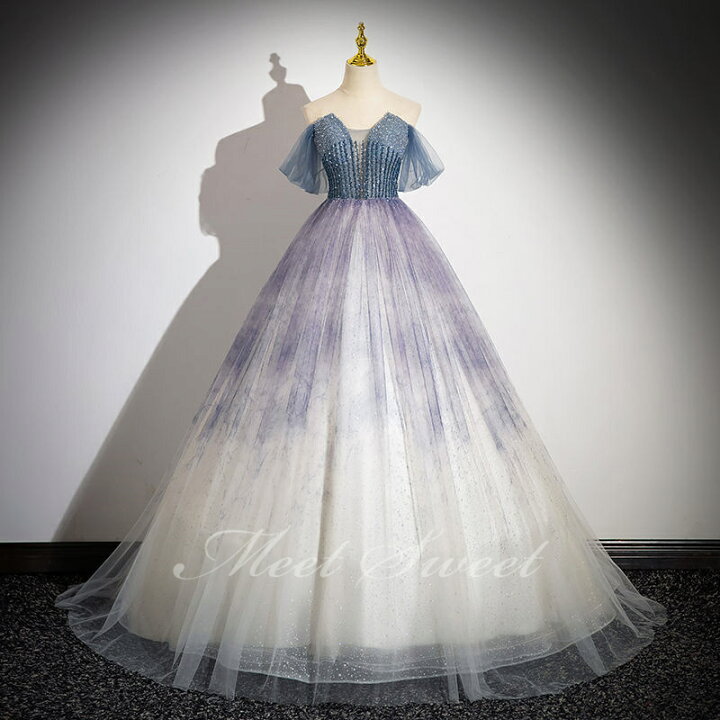 楽天市場】カラードレス Aラインドレス ブルー グラデーション オフ  