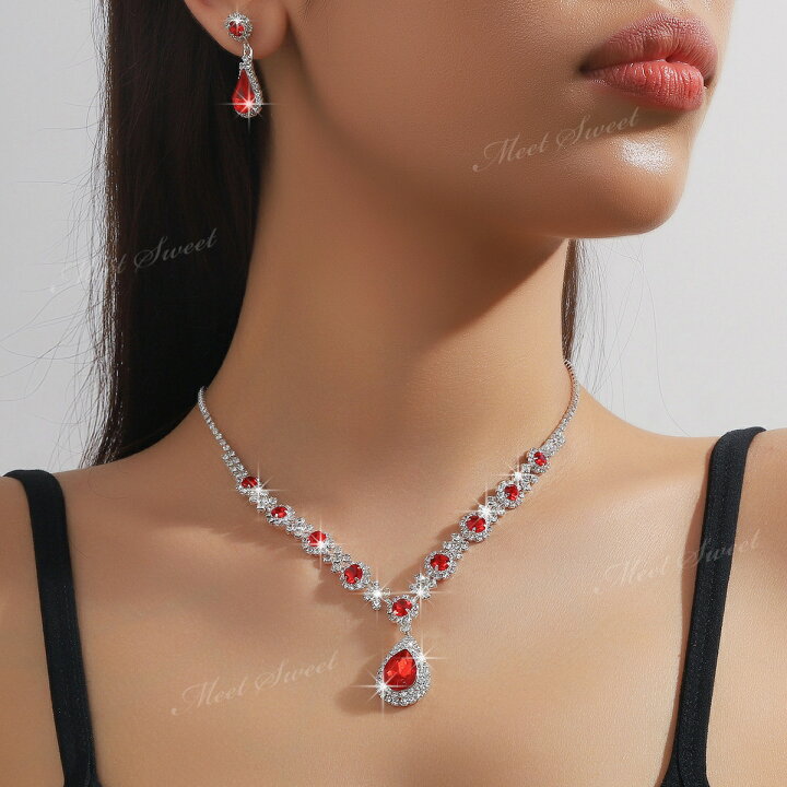 楽天市場】ネックレス ピアス セット ホワイト レッド ブルー グリーン 