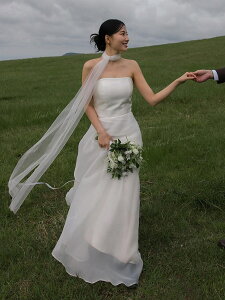 ウェディングドレス オーガンジー ベアトップ 無地 シンプル フォト婚 Aライン ロング ドレス 二次会 結婚式 披露宴 前撮り 後撮り 発表会 花嫁 ウエディングドレス 花嫁ドレス 二次会ドレス